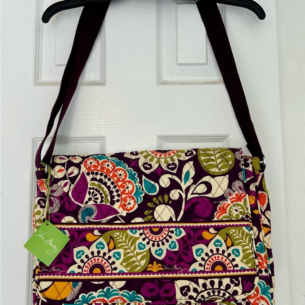 Vera Bradley NWT! Plum Crazy RETIRED Messenger Book Bag Tote